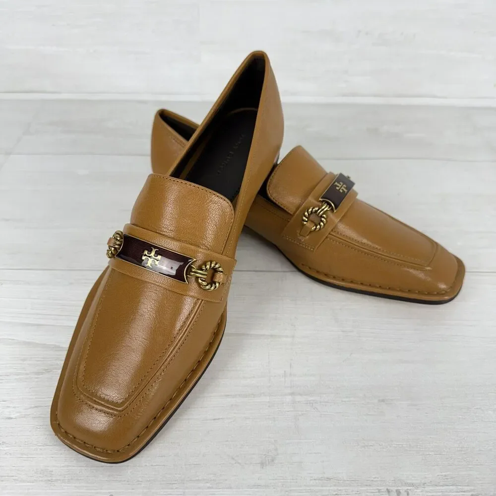 Tory Burch Size‎ 9 Perrine Loafer Shoes Square Toe Block Heel Caramel Corn NEW